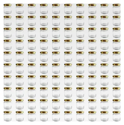 Produktbild von 100 Mini Marmeladengläser 50 ml - mit goldenen Schraubdeckeln - kleine Einmachgläser zum Befüllen - leere Gläser für Marmelade - 100 Stück