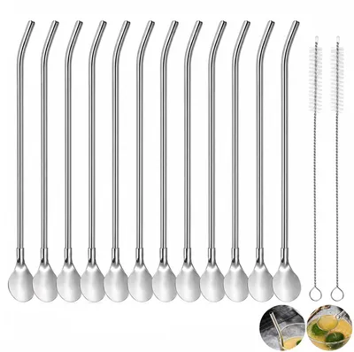2-in-1 Edelstahl-Trinkhalm mit Löffel und 2 Bürsten