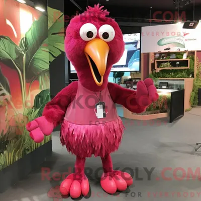 Produktbild von Maskottchen REDBROKOLY eines kastanienbraunen Flamingos mit Body und Schnürsenkeln