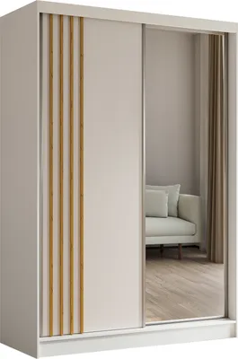 Produktbild von Masseno Schiebetürenschrank NELVIA 150 cm Kleiderschrank Schlafzimmer Schrank 2-türig mit Spiegel und Lamellen Weiß