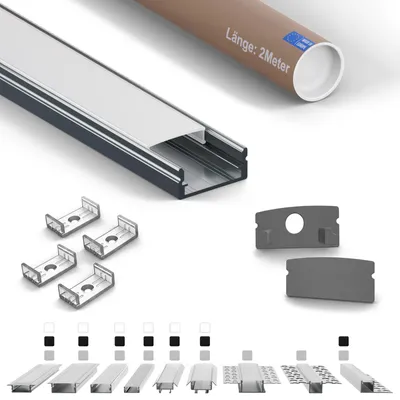 Produktbild von LED-Aufbauprofil AF flach 2 m Silber für LED-Streifen bis 12 mm inkl. milchiger Abdeckung