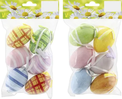 Produktbild von Ostereier zum Hängen Kunststoff 6 cm 6 Stück bunt