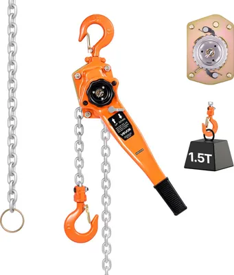 Productafbeelding van VEVOR hefkat, capaciteit 1,5 ton, handkettingtakel, 3 meter hefhoogte, G80 staalketting met mechanische dubbele vergrendelingsrem, hefkat met 360° draaibare haken, ratelkatel voor magazijn, bouw, garage
