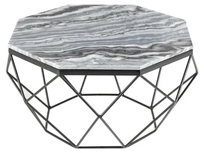 Productafbeelding van Salontafel NEXORA 70 cm in grijs marmer en zwart metaal met geometrisch ontwerp