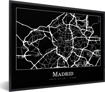 Produktbild von MuchoWow® Gerahmtes Poster Madrid - Karte - Stadtplan 80x60 cm - Poster mit Schwarzem Bilderrahmen Wandposter Rahmen Foto Bilder - Schwarzem - Mit Gestell