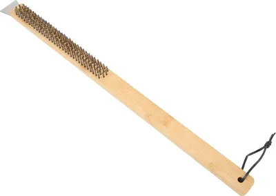Image de Brosse pour four à pizza avec trou de suspension Poignée en bambou Brosse de nettoyage pour grill BBQ avec grattoir