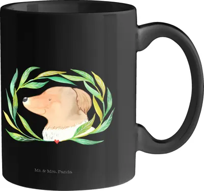 Produktbild von Mr. & Mrs. Panda Kaffeetasse Hund Blumen - Schwarz - Geschenk, Trinkbecher, Hundeliebe, Frühstücksbecher, Becher, Hunde, Niedlich, haferl, Sprüche, Tasse