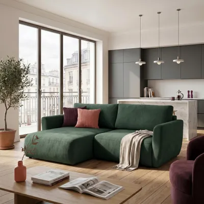 Produktbild von MUFFO Ecksofa BELLA L Links mit Schlaffunktion 140x205 Velours Dunkelgrün