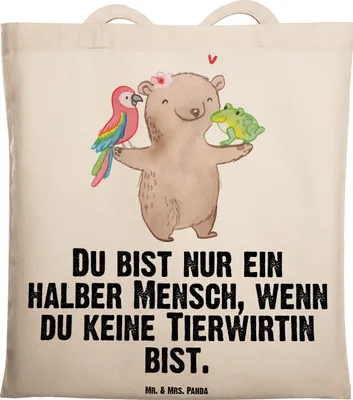 Produktbild von Mr. & Mrs. Panda Shopping Tasche Tierwirtin Herz - Transparent - Geschenk, Laptoptasche, Tote Bag, Beutel, Bauernhof, Spruch, Schultasche, Landwirtin, Lustig, Jutebeutel