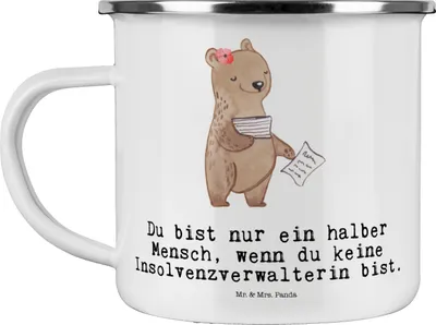 Produktbild von Mr. & Mrs. Panda Kaffeepott Insolvenzverwalterin Herz - Weiß - Geschenk, Emaille Becher, Pott, Teetasse, Tasse, metallbecher, Haferl
