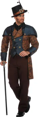Produktbild von Steampunk Herren Anzug Braun/Blau Gehrock Hose, Größe:50
