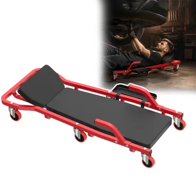 Produktbild von XINZI Montagerollbrett Werkstatt‑Liegewagen mit Armlehnen, verstellbarer Kopfstütze, abnehmbarem Werkzeugkasten und 6‑360°‑Lenkrollen, bis 150 kg