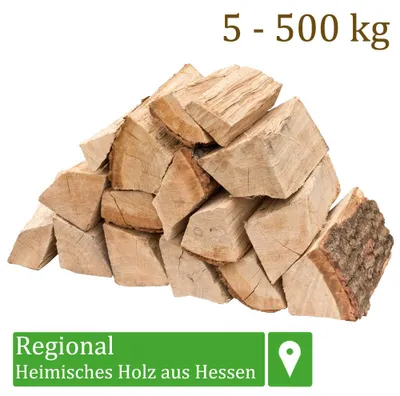 Produktbild von Brennholz Kaminholz Holz Eiche 5-500 kg Für Ofen und Kamin Kaminofen Feuerschale Grill Feuerholz Holzscheite Wood 25 cm kammergetrocknet flameup, Menge:5 kg (1.98€/kg)