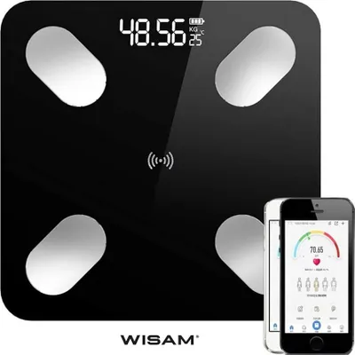 Image de Wisam B2017 Smart App - Pèse-personne numérique avec mesure du taux de graisse corporelle et de l'IMC, Bluetooth, iOS, Android, noir