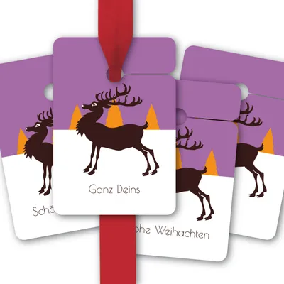 Produktbild von 8 Hirsch Weihnachts Geschenkanhänger, lila: Frohe Weihnachten | Festtage | Ganz Deins