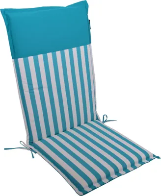 Produktbild von LILENO HOME Gartenstuhl Auflagen als [1er Set - Hochlehner] in Streifen Aqua - Uni Aqua - bequeme Liegen als Sitzauflagen für Gartenmöbel - Stuhlkissen für Gartenstühle MALT