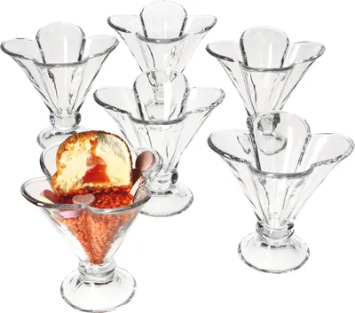 Produktbild von 6x KLOVER Eisbecher mit Fuß 150ml Dessert-Schale Früchte-Glas Kleeblatt-Form