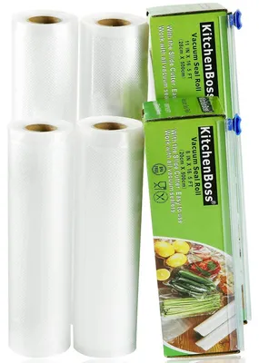 Produktbild von KitchenBoss Vakuumierbeutel Lebensmittel mit Cutter-Box: 4 Rolle 20/28x500cm Vak