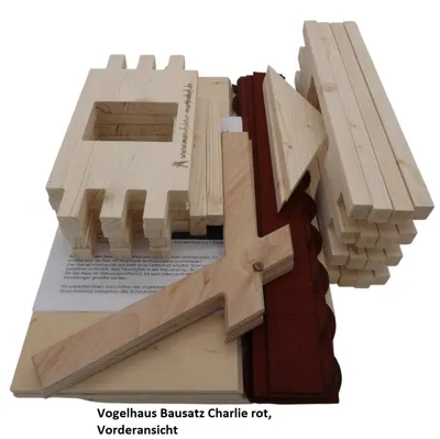 Produktbild von Vogelhaus Bausatz Charlie rot Blockhaus-Stil zweistöckig 44x38,5x43 cm (LxBxH)