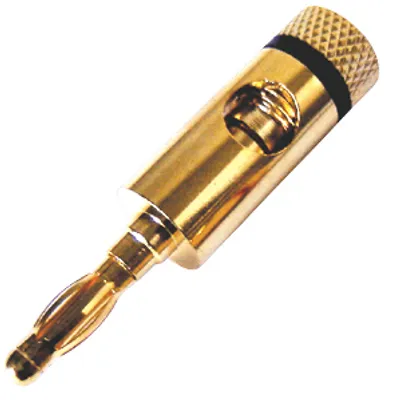 Produktbild von Bananenstecker mit Schraubanschluss vergoldet, 4 mm, Farbring schwarz