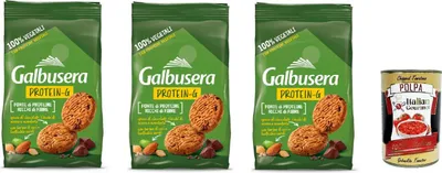 Produktbild von Galbusera Protein-G, Frollini 100% vegetali con cioccolato, avena e mandorle, 100% Gemüse -Shortbread -Kekse mit Schokolade, Hafer und Mandeln, 3x 280g + Italian Gourmet polpa 400g