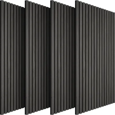 Produktbild von tectake Akustikpaneele Holzoptik 4er Set Schallabsorber Wandpaneele MDF Echtholzfurnier 110x50cm Schalldämmung Eiche schwarz