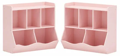 Produktbild von Set aus 2 Kinderregalen, Organizer für Spielzeug und Bücher mit 5 Fächern, MDF, Rosa