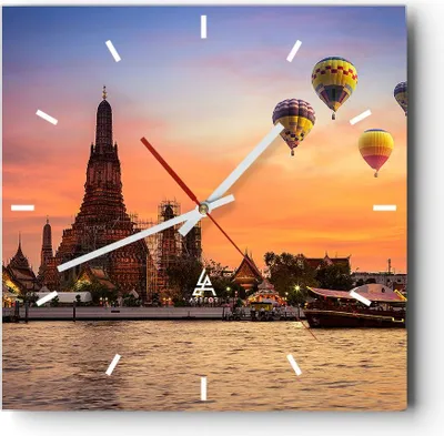 Produktbild von Wanduhr - Quadrat - Glasuhr - Tempel Asien - 40x40cm - Schleichendes Uhrwerk - Lautlos - zum Aufhängen bereit - Dekoration Modern - Wanddekoration aus Glas - C3AC40x40-3437