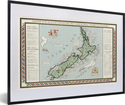 Produktbild von MuchoWow® MuchoWow® Gerahmtes Poster Karte - Neuseeland - Vintage 60x40 cm - Poster mit zchwarzem Bilderrahmen - Schlafzimmer - Plakat in Rahmen - Drucken