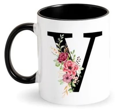 Obrázek produktu pro Keramická hrnčíková hrnky s iniciálami a květinovým motivem, personalizované, objem 350 ml