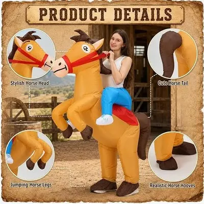 Produktbild von Aufblasbares Pferdekostüm - Reitendes Cowboykostüm - Halloween - Für Erwachsene - Uni - Polyester - Körpergröße 150–190 cm