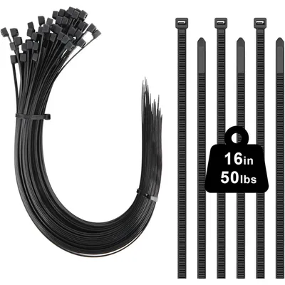 Obrázek produktu pro Černé stahovací pásky, 400 x 4,8 mm, nylon, 100 kusů, odolné vůči UV záření, pevnost v tahu 22 kg