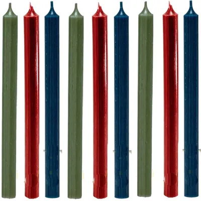 Immagine prodotto di Set di 9 candele lunghe da tavola Cactula – 28 cm – Colori autunnali/invernali: blu navy, rosso scuro e verde oliva – Candele colorate