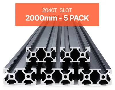 Immagine prodotto di VEVOR Set di 5 pezzi da 2000 mm con scanalatura a T 2040 Profilo di estrusione in alluminio, anodizzato, profilo scanalato per stampante 3D, macchina CNC fai da te, incisione laser, nero