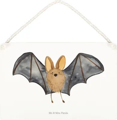 Produktbild von Mr. & Mrs. Panda Schild Fledermaus Flügel DIN A5 - Weiß - Geschenk, Wandbild Holz, Türschild, Lustige Sprüche, wandtafel, Holzschild