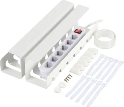 Produktbild von Relaxdays Kabelkanal Schreibtisch, 2er Set, Kabelmanagement, HBT: 10 x 43 x 10 cm, Zubehör zum Fixieren, weiß