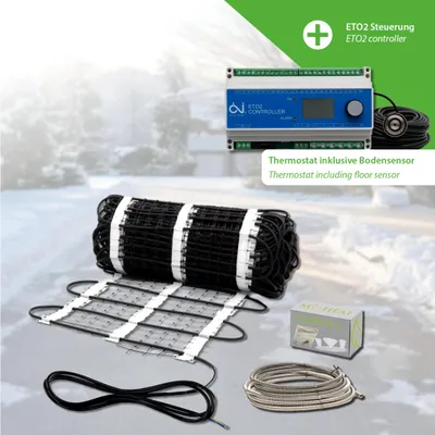 Produktbild von Freiflächenheizung auf Netzträger 300Watt/m² 4,0m² + ETO2 + Gießharzmuffe + ETOG56 + 5m Edelstahlwellrohr
