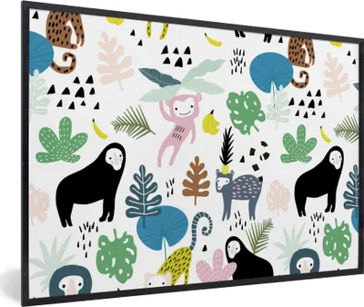 Produktbild von MuchoWow® MuchoWow® Gerahmtes Poster Tiere - Pflanzen - Dschungel 60x40 cm - Poster mit zchwarzem Bilderrahmen - Printing - Wanddeko Schlafzimmer