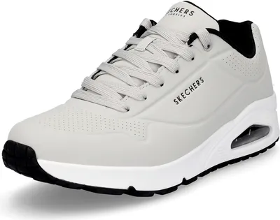A single gray Skechers sneaker is shown from a side-angle against a white background.