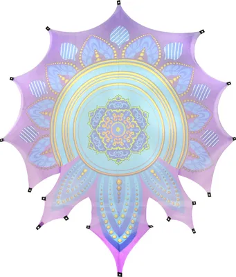 Produktbild von PSYWORK Schwarzlicht Segel Mesh Elasthan Dream Neon Sacred Church, 4,25x4,75m UV-aktiv Partydeko