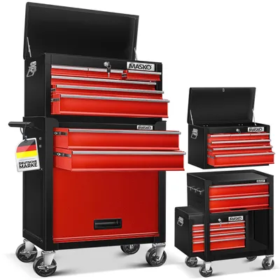 Produktbild von MASKO® Werkstattwagen inkl. Koffer - 9 Fächer Abschließbar Massives Metall, Werkzeug-Wagen ohne Werkzeug, Rollwagen zur Werkzeugaufbewahrung mit Schloss