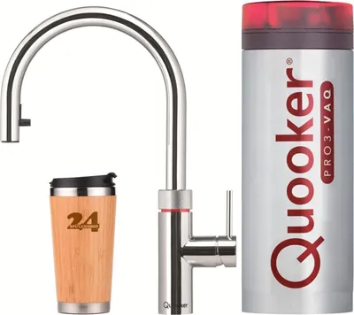 Produktbild von »QUOOKER Flex VAQ PRO3 Zugauslauf Chrom & 100°C Armatur (3XCHR)« (2-St) Spültischmischer mit 100°C Kochendwasserfunktion Inklusive Thermobecher