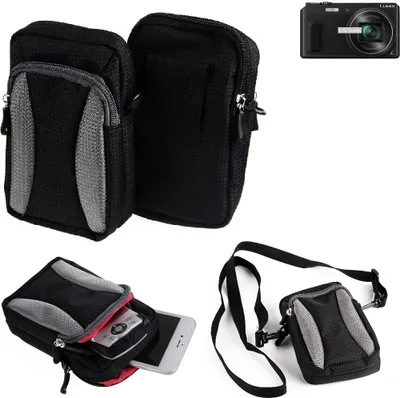 Produktbild von K-S-Trade Fototasche kompatibel mit Panasonic Lumix DMC-TZ58 Gürtel-Tasche Holster Umhänge Tasche Kameratasche, schwarz-grau Brust-Beutel