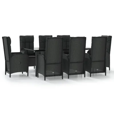 Produktbild von vidaXL 9-tlg. Garten-Essgruppe mit Kissen Schwarz Poly Rattan