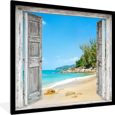 Produktbild von MuchoWow® Gerahmtes Poster Strand - Ausblick - Sommer - Tropisch 40x40 cm - Poster mit Schwarzem Bilderrahmen Wandposter Rahmen Foto Bilder - Mit Rahmen - Wanddekoration Schlafzimmer