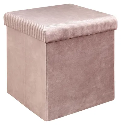 Image de Pouf pliable coffre de rangement velours côtelé rose