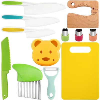 Produktbild von Kindermesser 12-teiliges Set – Kindersichere Küchenmesser mit Schneidebrett, BPA-frei, Montessori Lernmesser für Kinder