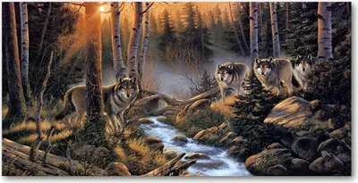 Produktbild von Tulup Glas-Bild -140x70- Wandkunst Dekorative Wand für Küche & Wohnzimmer - Tiere - Wolfsrudel - Braun