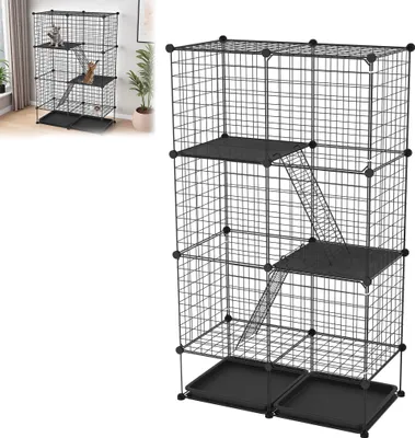 Image de UISEBRT Cage pour petits animaux à 3 niveaux pour chats - Enclos robuste pour chats d'extérieur, 126 x 74 x 37 cm - DIY parc à chats pour chats et chinchillas
