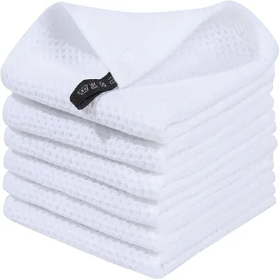 Produktbild von MODFU Geschirrtücher 6er Set 100% Baumwolle 34 x 34 cm, Weiche Geschirrhandtücher Küchenhandtücher Saugfähig Küchentücher Dicke Premium Geschirrtuch Spüllappen Putzlappen Weiß